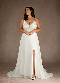Azazie Moonshine Wedding Dresses A-Line Sequins Chiffon Chapel Train Dress image6