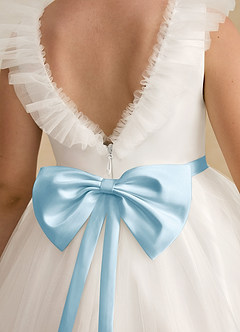 Azazie Amber Abiti da Ragazza di Fiori Abito A-Line in Tulle Fiocco Avorio Azzurro image5