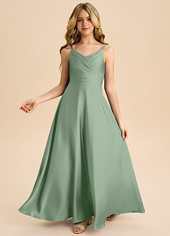 Azazie Bug Junior A-Linie Plissee Stretch-Satin Kleid Matcha image2