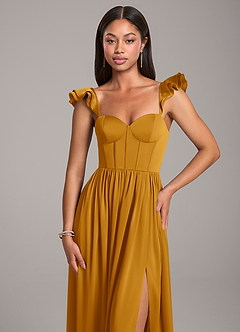 Azazie Denisse Bridesmaid Dresses Butterscotch A-Line Ruched Stretch Satin Dress image6