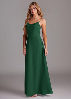 Azazie Daenerys Bridesmaid Dresses Dark Green A-Line Cowl Chiffon Dress image4
