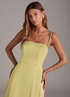 Azazie Wren Robes de demoiselle d'honneur Robe Trapèze Convertible en Satin extensible Sans bretelle Sorbet Citron image2