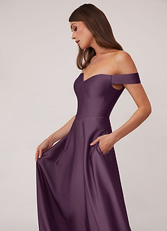 Barbie ♥ Azazie Bridesmaid Dresses Plum A-Line Off the Shoulder Stretch Satin Convertible Dress image5