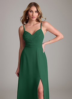 Azazie Terese Vestidos de damas de honor Vestido de Verde Oscuro de Gasa de Corte en A con Plisado image5