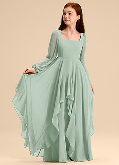 Azazie Clara Junior Abito A-Line in Chiffon Blusa Agave image7
