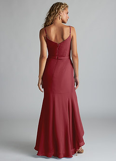 Azazie Summer Brautjungfernkleider Meerjungfrau-Linie Schaufel Kutte Chiffon Kleid Granatapfelrot image2