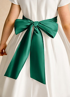 Azazie Deary Flower Girl Dresses Ivory Emerald A-Line Bow Cotton Dress image8