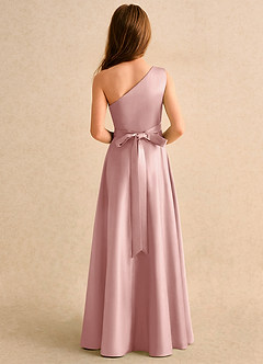 Azazie Puddles Girls Formal Flower Girl Dresses Rose Gold A-Line One Shoulder Matte Satin Dress image3