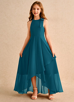 Azazie Boop Girls Formal Flower Girl Dresses Ink Blue A-Line Bow Chiffon Dress image5