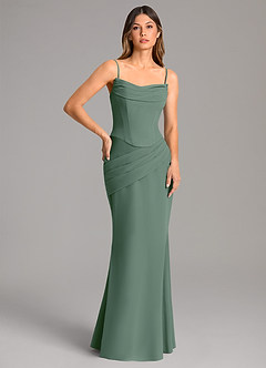 Azazie Sorrel Bridesmaid Dresses Eucalyptus Mermaid Corset Chiffon Dress image2