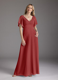 Azazie Alessa Mother of the Bride Dresses Rust A-Line V-Neck Pleated Chiffon Dress image3