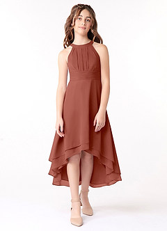 Azazie Linna Junior Auburn A-Line Pleated Chiffon Dress image1