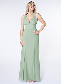 Azazie Christiana Final Sale Agave A-Line V-Neck Pleated Chiffon Dress image1