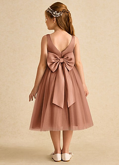 Azazie Firefly Abiti da Ragazza di Fiori Abito A-Line in Raso Opaco Fiocco Bronzo image5