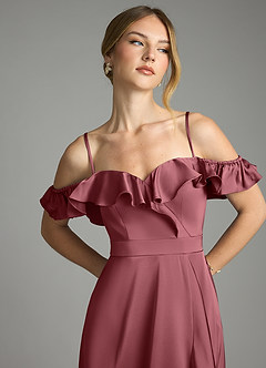 Azazie Lyra Bridesmaid Dresses Desert Rose A-Line Off the Shoulder Stretch Satin Convertible Dress image11