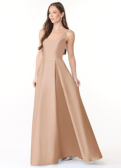 Azazie Neve Vestidos de damas de honor Vestido de Rosa Inglesa de Satén Elástico de Corte Princesa con Con bolsillos image3