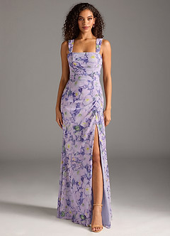 Azazie Jesaphine Robes de demoiselle d'honneur Robe Fourreau en Mousseline de soie Arc Lilas En Fleurs image5