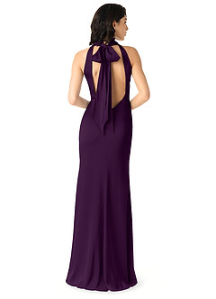 Azazie x Delaney Bridesmaid Dresses Grape Sheath High Neck Stretch Satin Dress image4