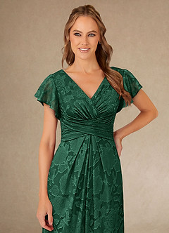 Azazie Vera Mother of the Bride Dresses Dark Green A-Line Pleated Floral Burnout Dress image5