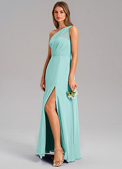 Azazie Phaedra Jurken voor bruidsmeisjes Jurk van Chiffon met A-Lijn One-Shoulder Aqua image13