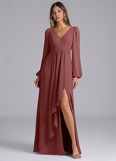 Azazie Omari Bridesmaid Dresses Amethyst A-Line Long Sleeve Chiffon Dress image1