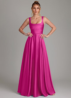 Azazie Azaria Bridesmaid Dresses Fuchsia A-Line Corset Stretch Satin Dress image1