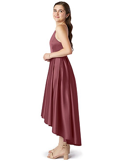 Azazie Jemima Junior A-Linie mit Taschen Stretch-Satin Kleid Wüstenrose image3