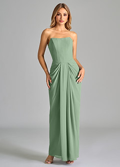Azazie Anaïs Vestidos de damas de honor Vestido de Matcha de Gasa de Corte Recto con Sin tirantes image1