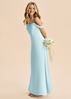 Azazie Lettie Junior Cloud Blue A-Line Off the Shoulder Stretch Satin Dress image1