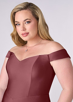 Barbie ♥ Azazie Bridesmaid Dresses Desert Rose A-Line Off the Shoulder Stretch Satin Convertible Dress image11