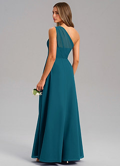 Azazie Phaedra Jurken voor bruidsmeisjes Jurk van Chiffon met A-Lijn One-Shoulder Inkt Blauw image7