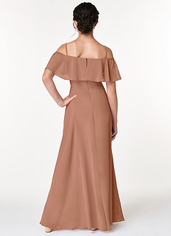 Azazie Maggie Junior A-Linie Schulterfrei Chiffon Kleid Bronzer image2