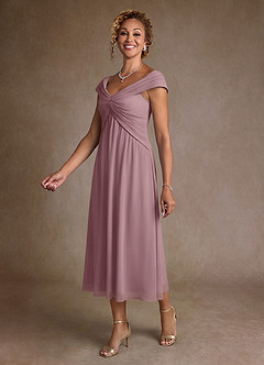 Azazie Mirta Suknie dla Matki Panny Młodej Linia A Pofałdowany Kwiatowe wypalenie Długość herbaty Sukienka image4