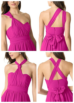 Azazie Olani Bridesmaid Dresses Fuchsia A-Line One Shoulder Chiffon Convertible Dress image7