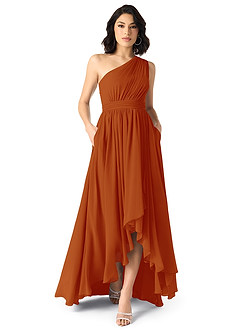 Azazie Mathilda Final Sale Paprika A-Line One Shoulder Chiffon Dress image1