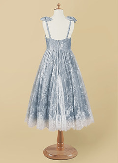 Azazie Tilly Flower Girl Dresses Diamond White Dusty Blue A-Line Lace Dress image8