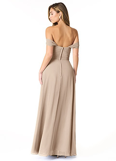 Azazie Kaitlynn Robes de demoiselle d'honneur Robe Empire Convertible en Mousseline de soie Gerafft Taupe image3