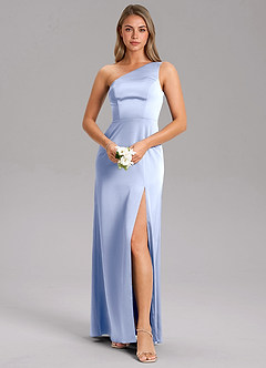 Azazie Feby Bridesmaid Dresses Ice A-Line One Shoulder Stretch Satin Dress image1