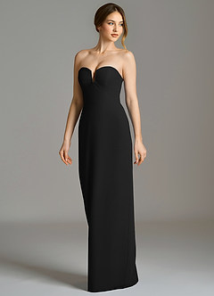 Azazie Darcie At-home Try On Dresses Black Sheath Strapless Chiffon Convertible Dress image5