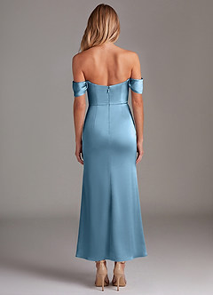 Azazie Saige Bridesmaid Dresses Steel Blue Mermaid Off the Shoulder Stretch Satin Dress image8
