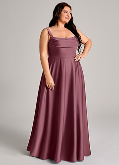 Azazie Shaude Bridesmaid Dresses Desert Rose A-Line Pleated Stretch Satin Dress image11