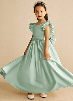 Azazie Piglette Flower Girl Dresses Agave A-Line Bow Matte Satin Dress image2