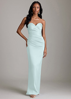 Azazie Sonora Vestidos de damas de honor Vestido de Vidrio Marino de Satén Elástico de Corte Recto con Sin tirantes image6