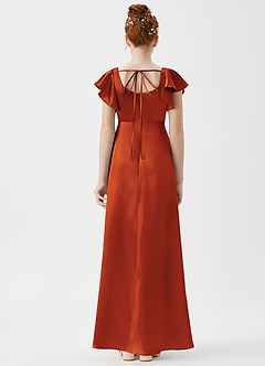 Azazie Bondi Junior Paprika A-Line Side Slit Metallic Satin Dress image2