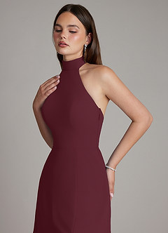 Azazie Myra Bridesmaid Dresses Cabernet A-Line High Neck Chiffon Dress image3