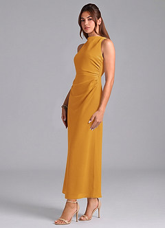 Azazie Evadne Bridesmaid Dresses Butterscotch Sheath Pleated Chiffon Dress image4