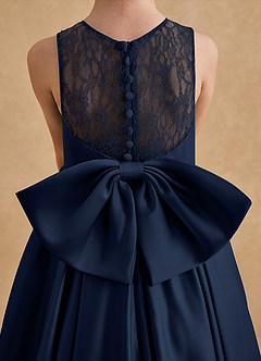 Azazie Sammy Flower Girl Dresses Dark Navy A-Line Lace Matte Satin Dress image6