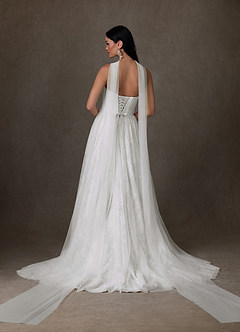Azazie Adriana Wedding Dresses Diamond White A-Line Strapless Lace Dress image2
