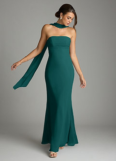 Azazie Saylor Brudtärnklänningar Klä av Sjöjungfru i Chiffong Axelbandslös Påfågelblå image7