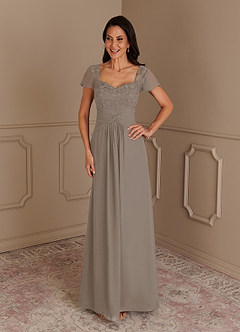 Azazie Gwenyth Mère de la mariée Robes Robe Trapèze en Mousseline de soie Dentelle Taupe image3